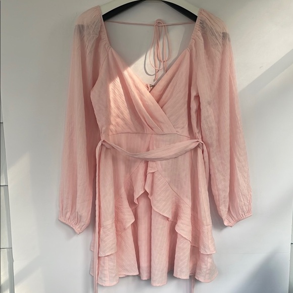 Trixxi Pink Ruffled Chiffon Tie Front or Back Mini Skater Dress Medium - Picture 3 of 17